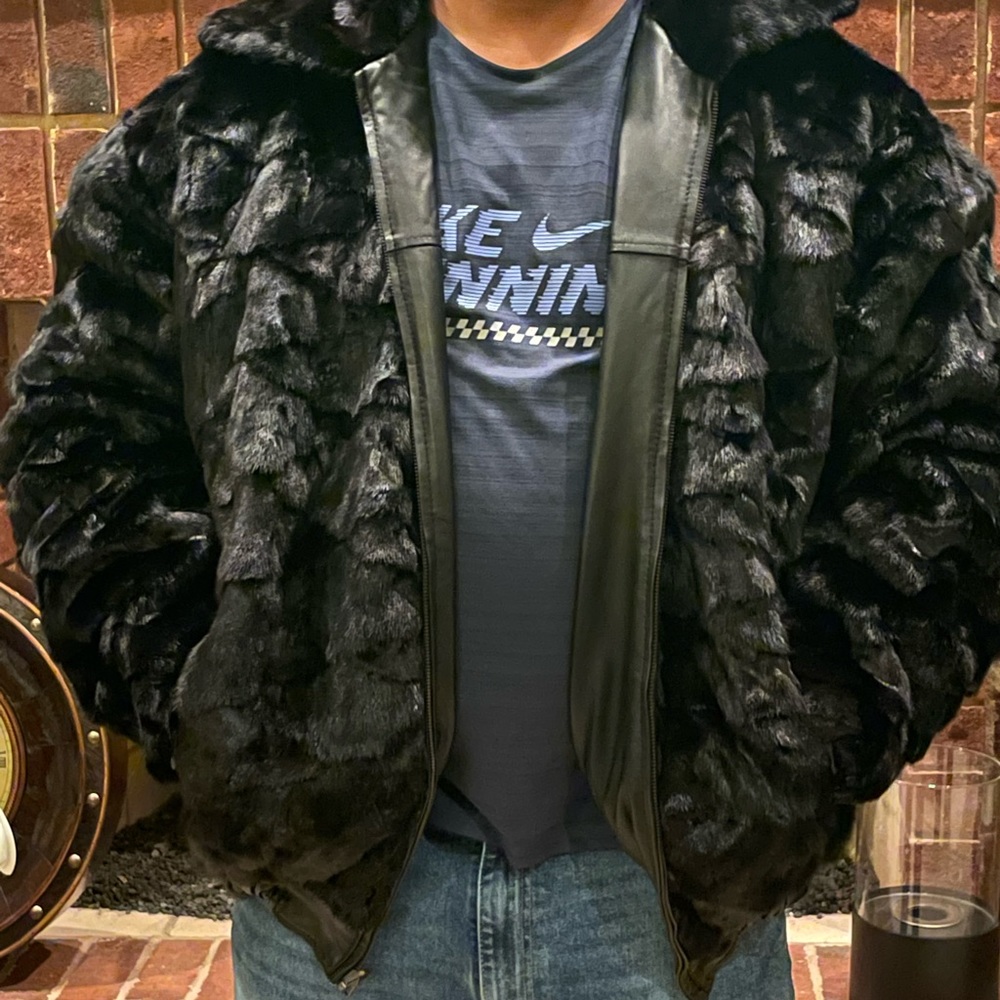 Black Mink/Leather Bomber (Reversible) - image 1